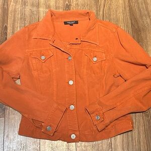 Karen Kane Orange Denim Jean Jacket Cropped Size Small Vintage Vibes